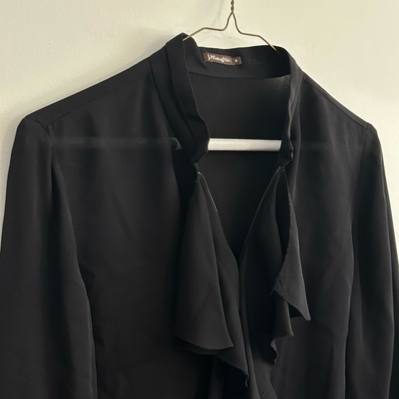 J. McLaughlin 100% Silk Ruffle Front Long Sleeve Top Blouse Zipper Office Casual - Picture 7 of 9